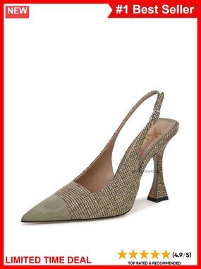 Pointed Toe Slingback Pump with Flared Heel and Contrast Cap Toe